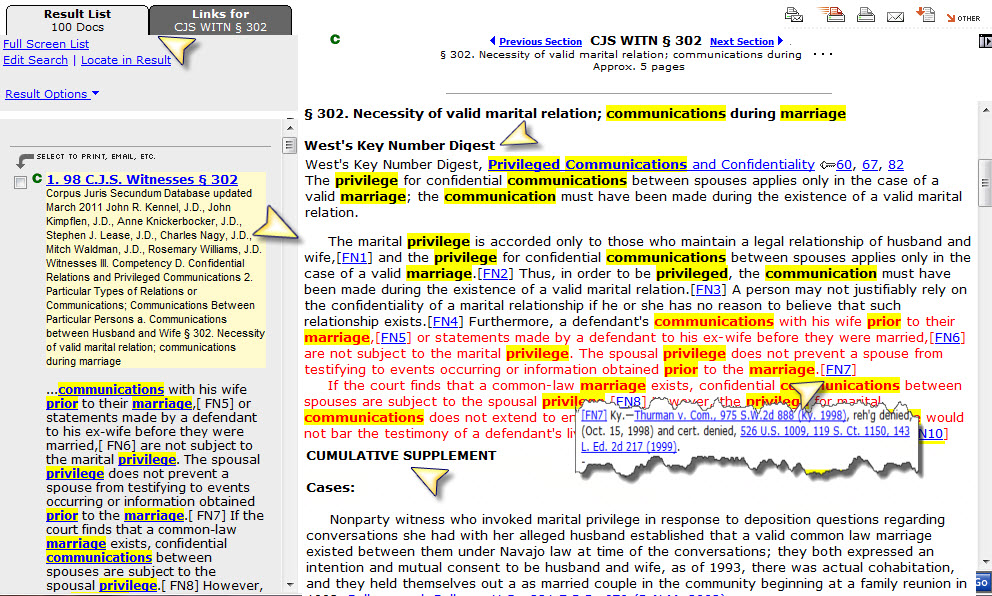 Westlaw: The Results Page provides many tools for navigation and research references